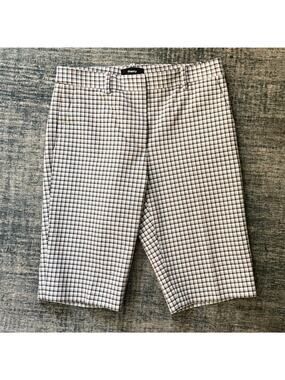 Theory Womens Size 00 Plaid Check Bermuda Shorts Tan Blue Black Tailored Cotton